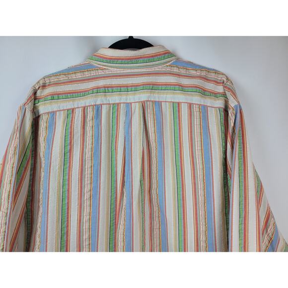 Lands End Men's Striped Long Sleeve Button Up Shirt Blue Green Red Yellow Sz XL - Picture 9 of 12